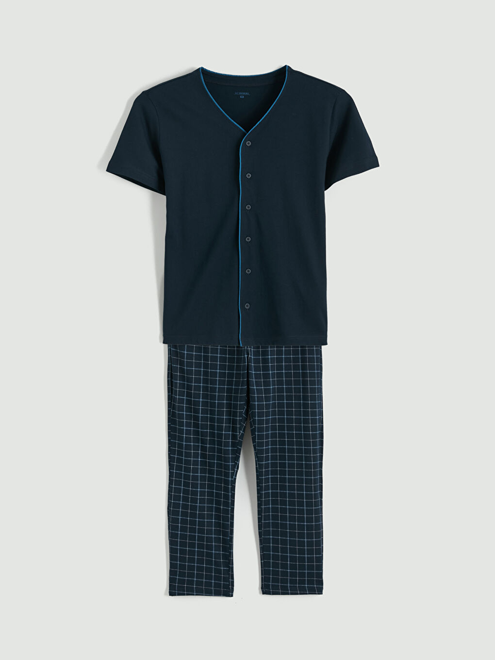 Lacivert Standart Kalıp Ekose Erkek Pijama Takımı