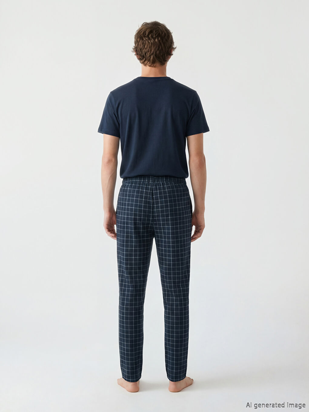 Lacivert Standart Kalıp Ekose Erkek Pijama Takımı-3