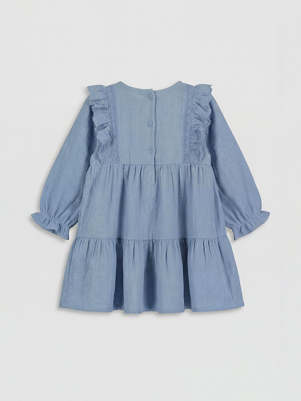 Mavi Fırfırlı Kız Bebek Müslin Elbise-1