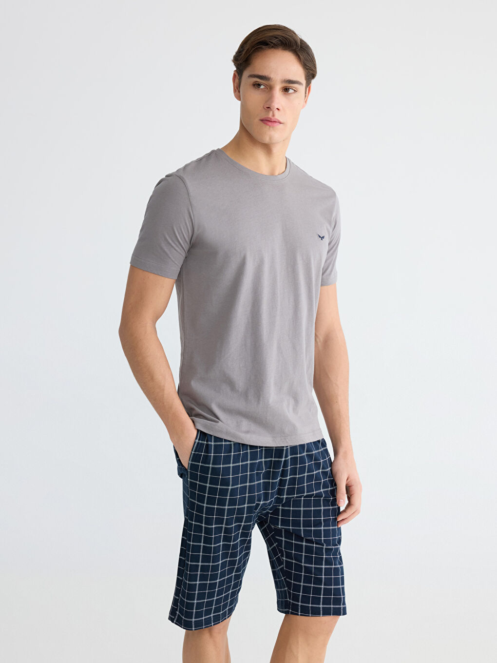 Lacivert Standart Kalıp Erkek Şortlu Pijama Takımı-1