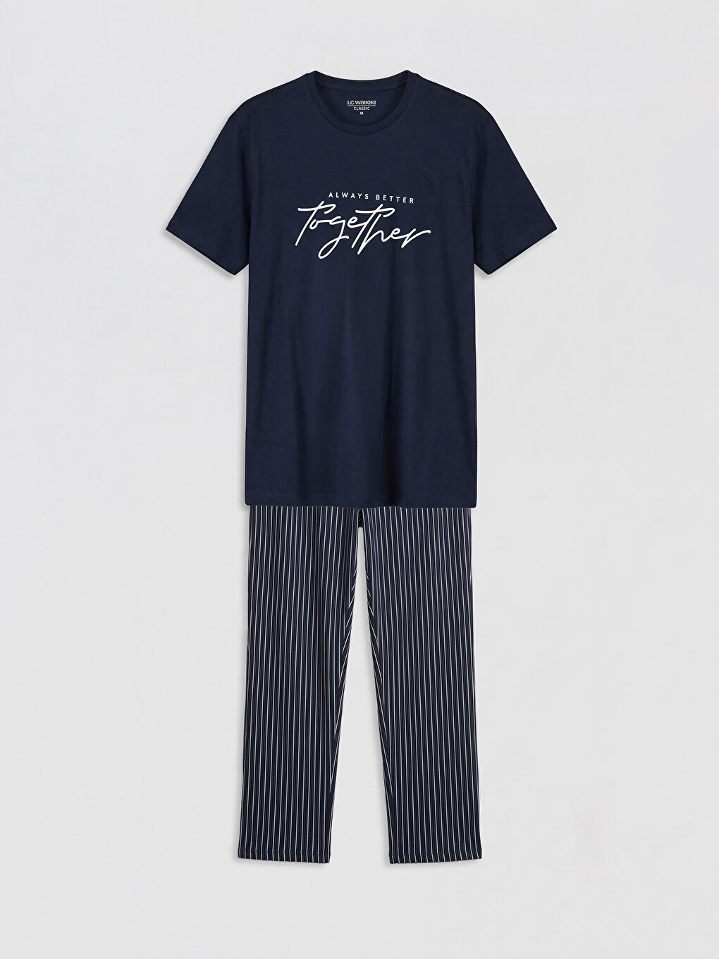 Lacivert Standart Kalıp Baskılı Erkek Pijama Takım