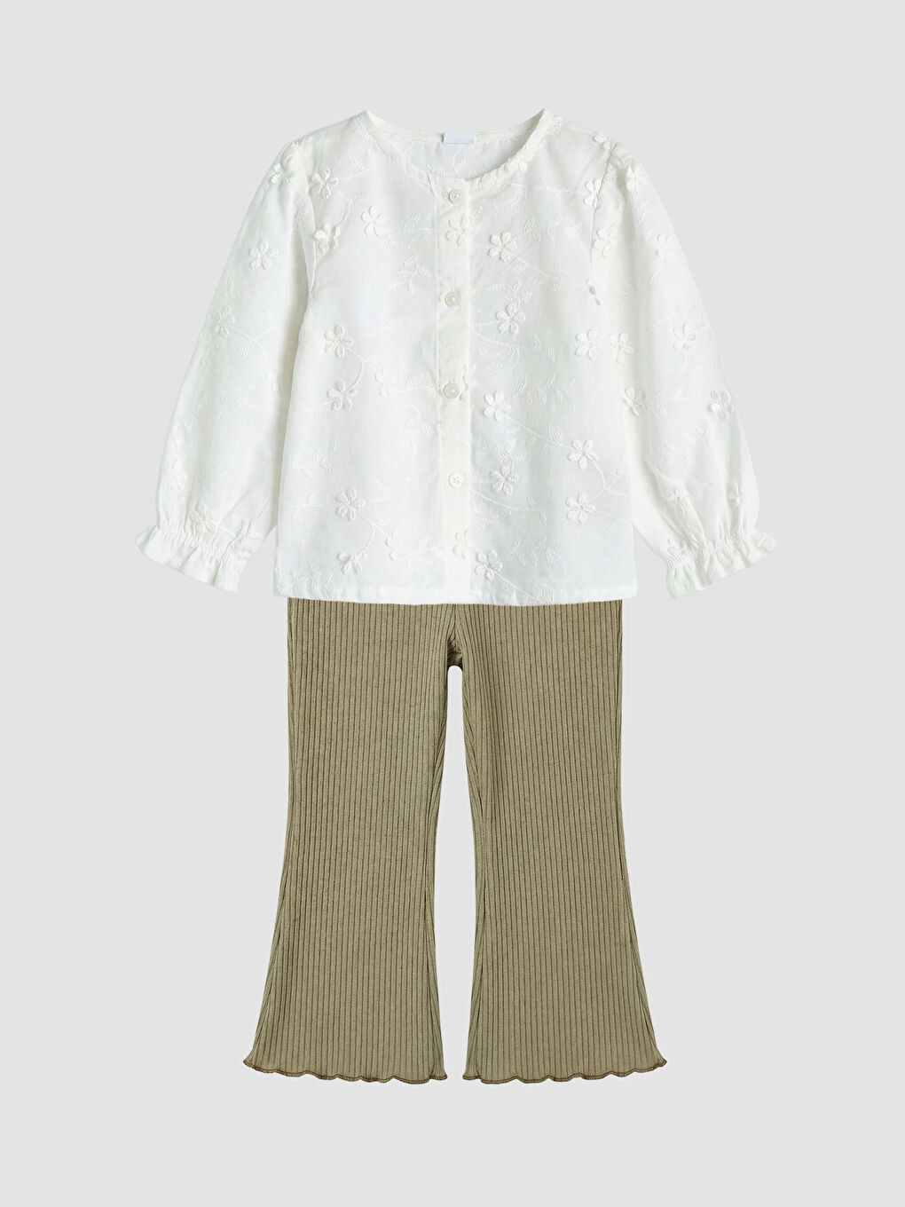 Ekru Nakışlı Kız Bebek Takım