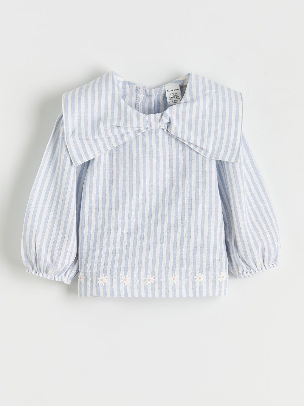 Ekru Fiyonk Yaka Detaylı Çizgili Kız Bebek Bluz ve Tayt-1