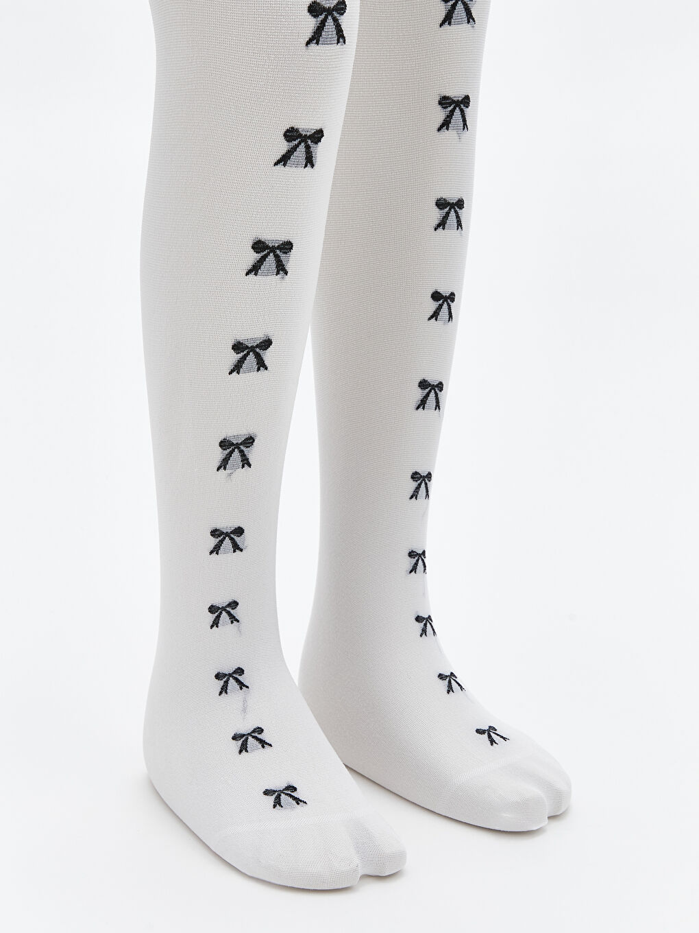 Beyaz Baskılı Kız Çocuk İnce Külotlu Çorap 2'li-1