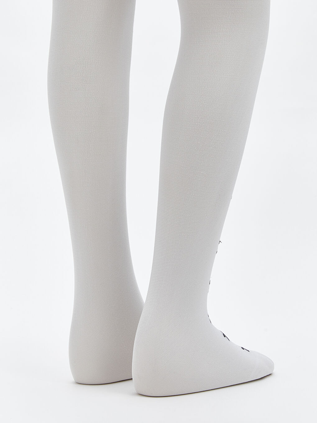 Beyaz Baskılı Kız Çocuk İnce Külotlu Çorap 2'li-2