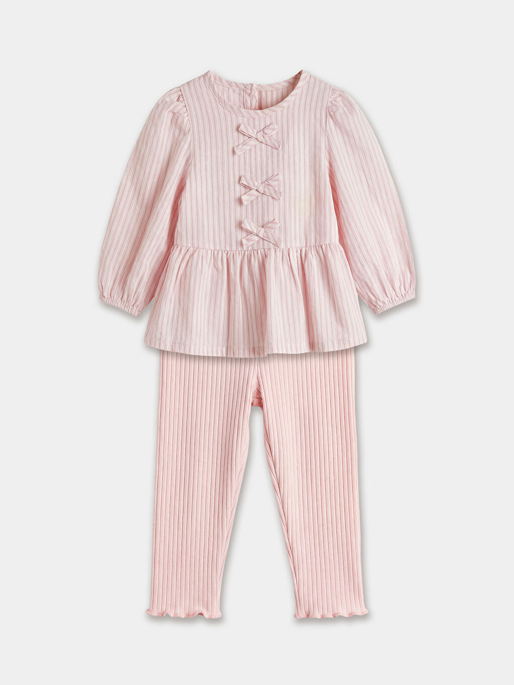 Crew Neck Bow Baby Girls' Blouse and Leggings-2