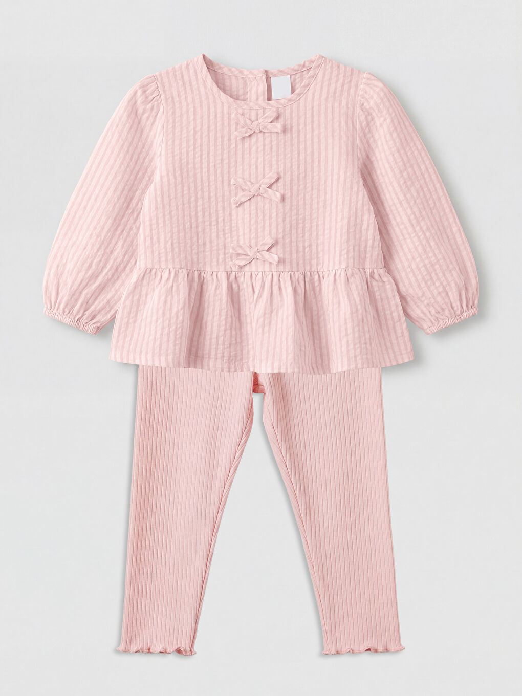 Pembe Bisiklet Yaka Fiyonklu Kız Bebek Bluz ve Tayt