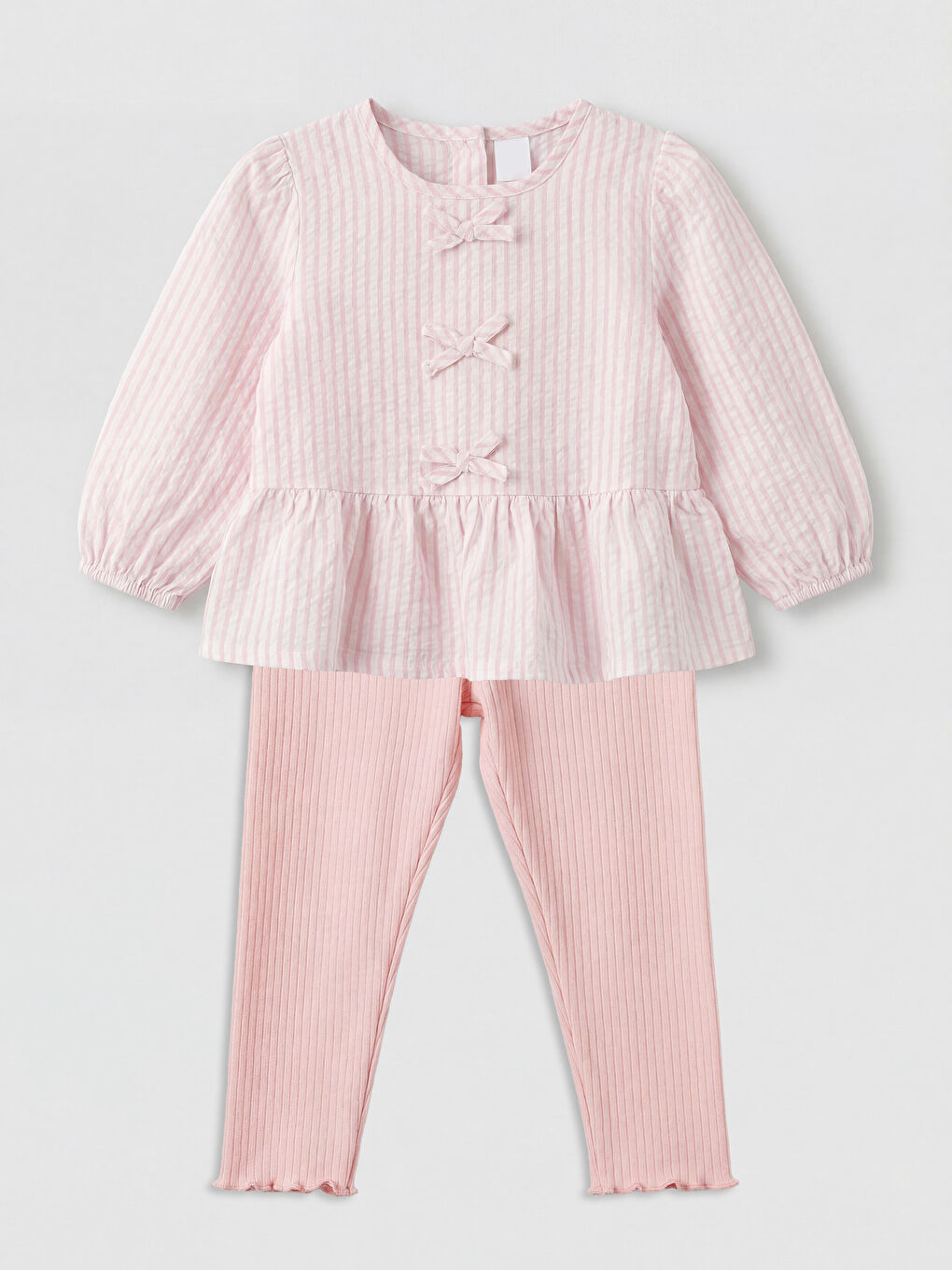 Pembe Bisiklet Yaka Fiyonklu Kız Bebek Bluz ve Tayt