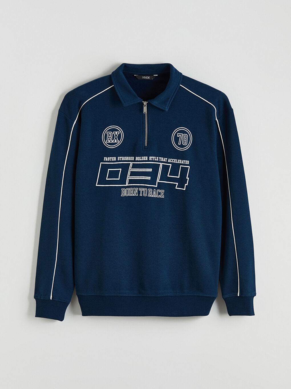 Petrol Fermuarlı Polo Yaka Baskılı Erkek Sweatshirt-8