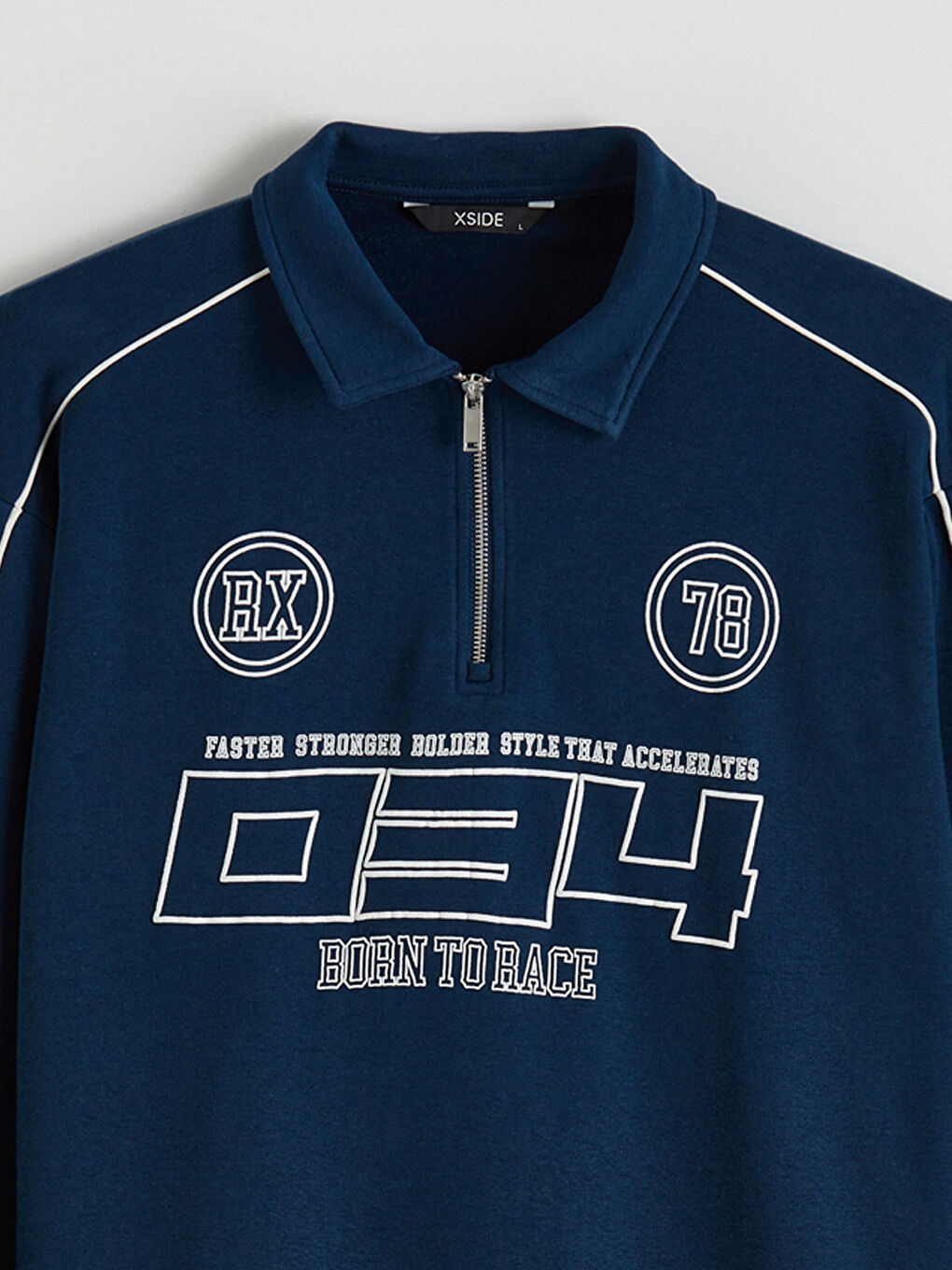 Petrol Fermuarlı Polo Yaka Baskılı Erkek Sweatshirt-9