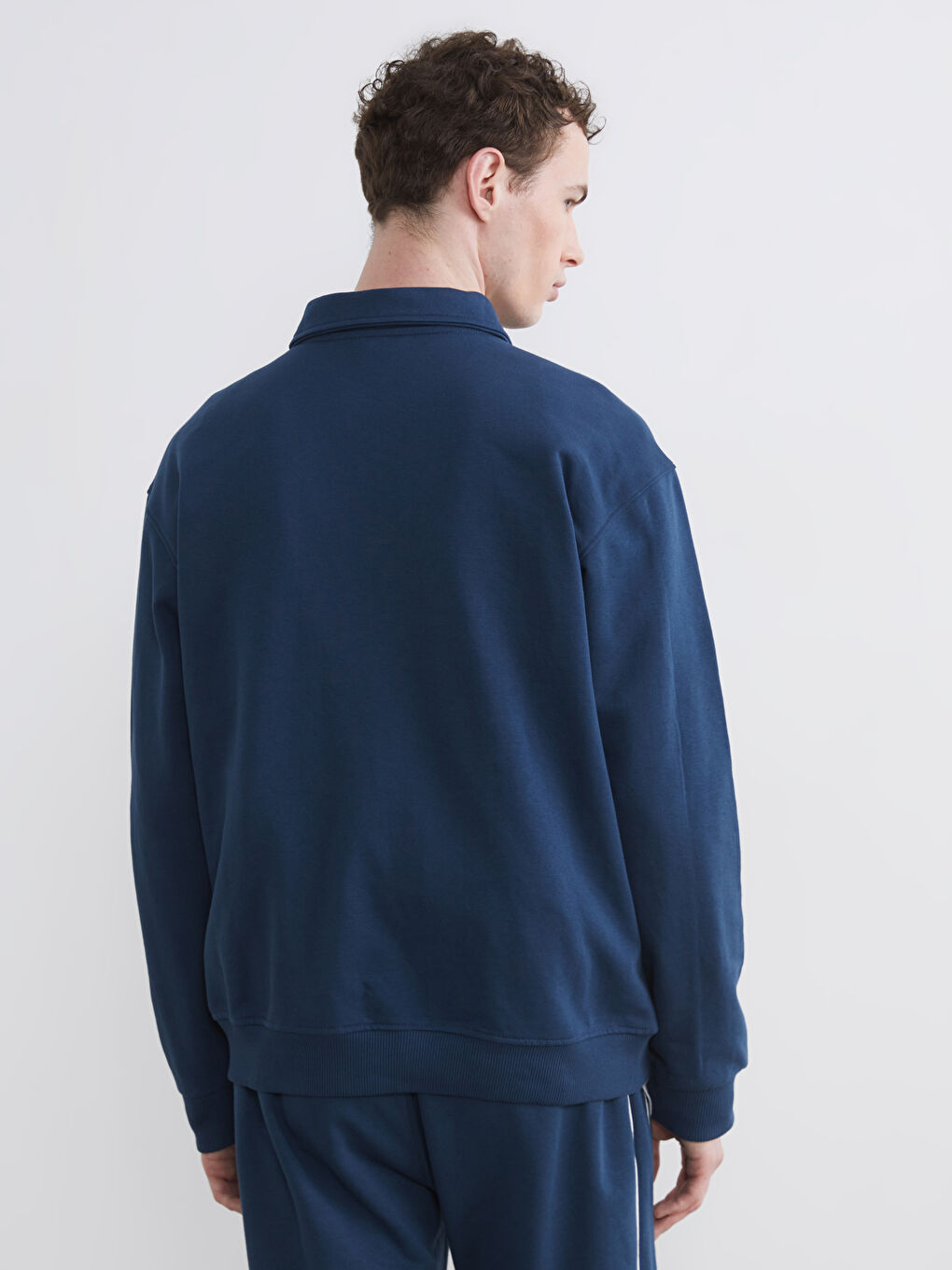 Petrol Fermuarlı Polo Yaka Baskılı Erkek Sweatshirt-6