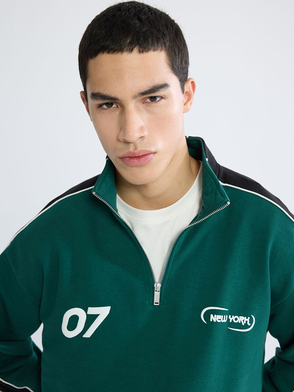 Yeşil Dik Yaka NYC Baskılı Erkek Sweatshirt-2