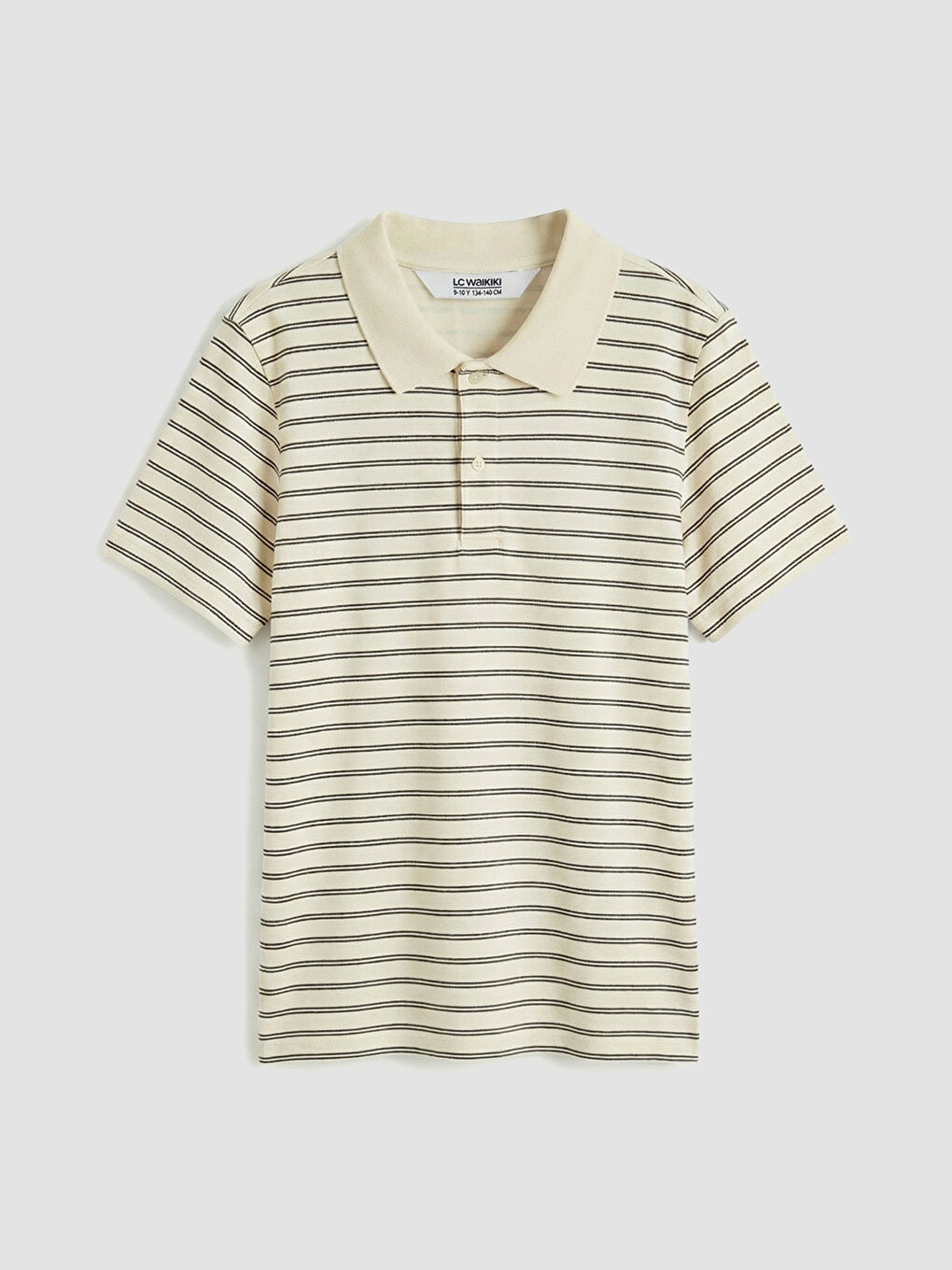 Ekru Polo Yaka Çizgili Erkek Çocuk Tişört