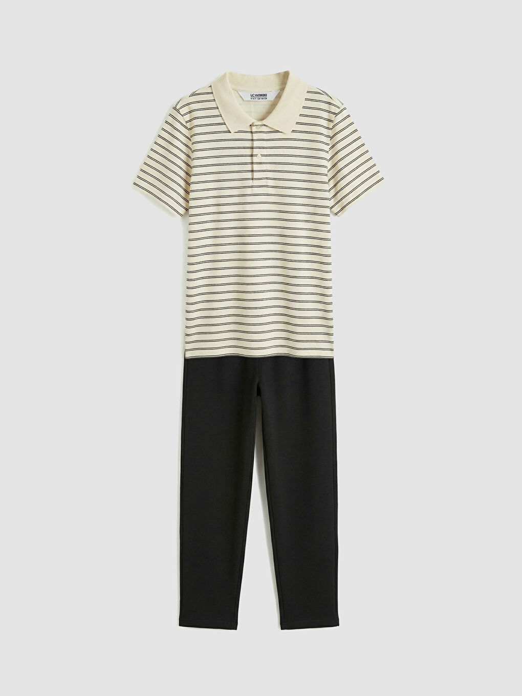Ekru Polo Yaka Çizgili Erkek Çocuk Tişört ve Pantolon