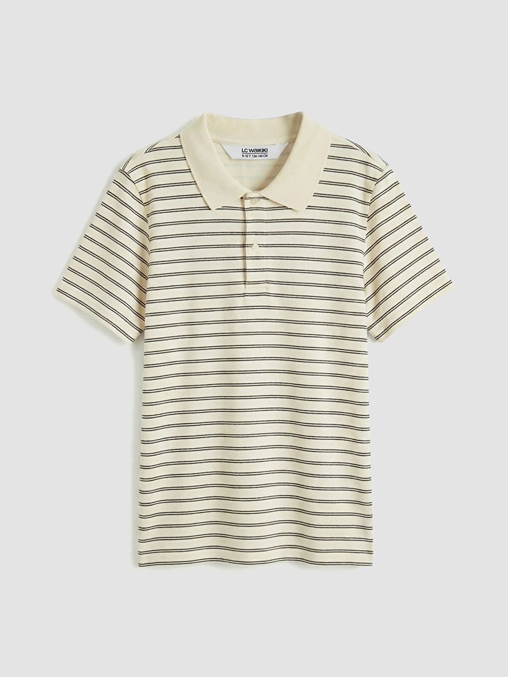 Ekru Polo Yaka Çizgili Erkek Çocuk Tişört ve Pantolon-1