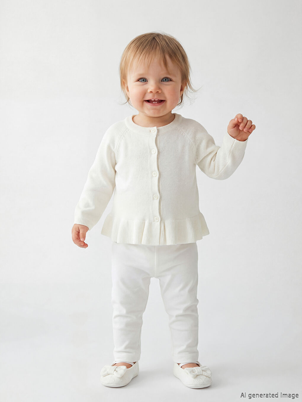 Ekru Bisiklet Yaka Kız Bebek Triko Hırka