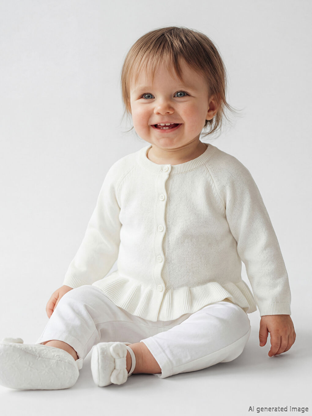 Ekru Bisiklet Yaka Kız Bebek Triko Hırka-1