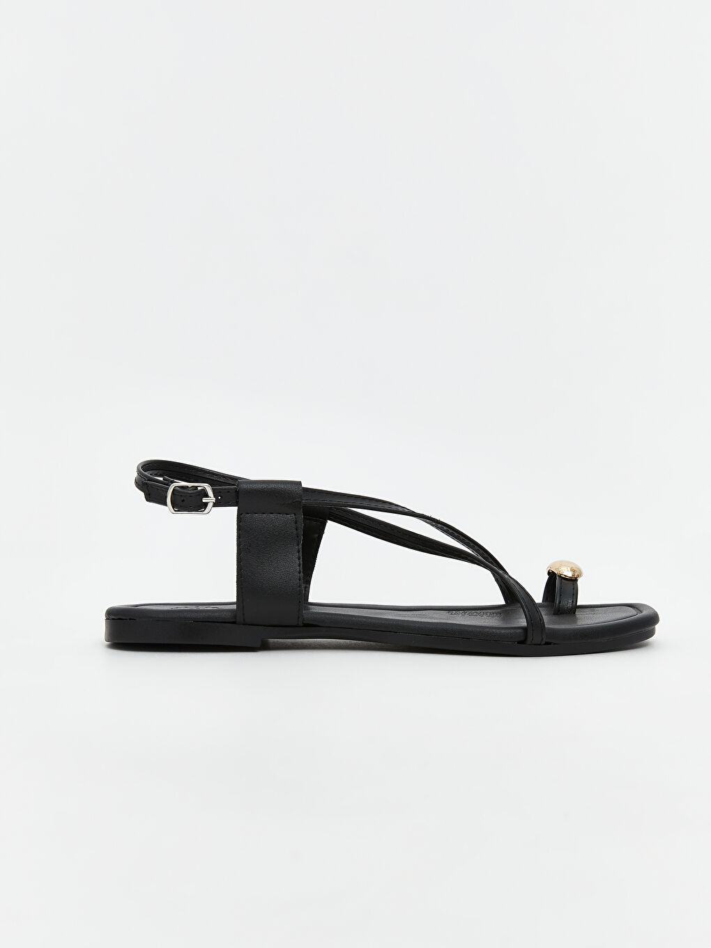 Siyah Deri Görünümlü Kadın Sandalet-1