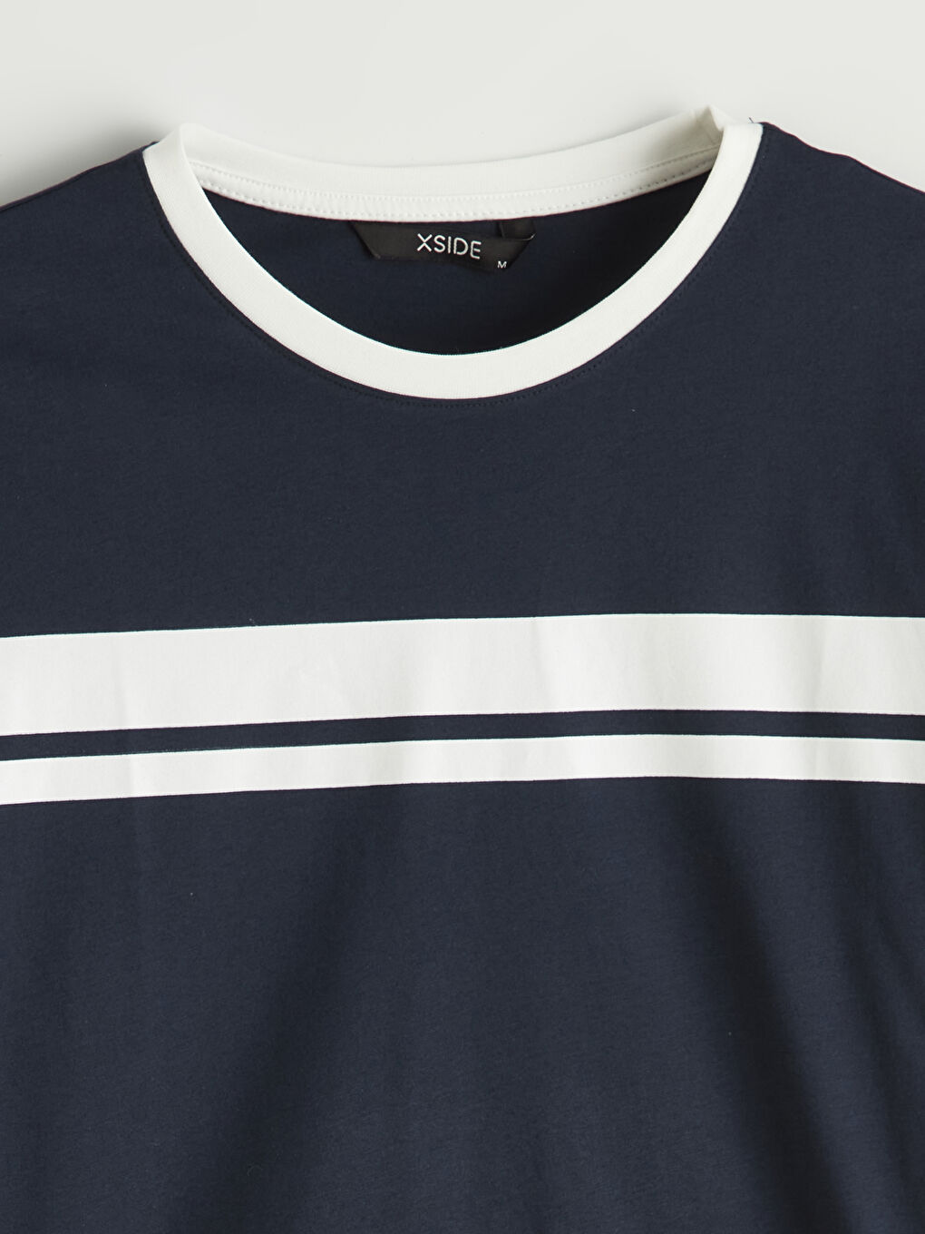 Lacivert Bisiklet Yaka Çizgili Erkek Tişört-5