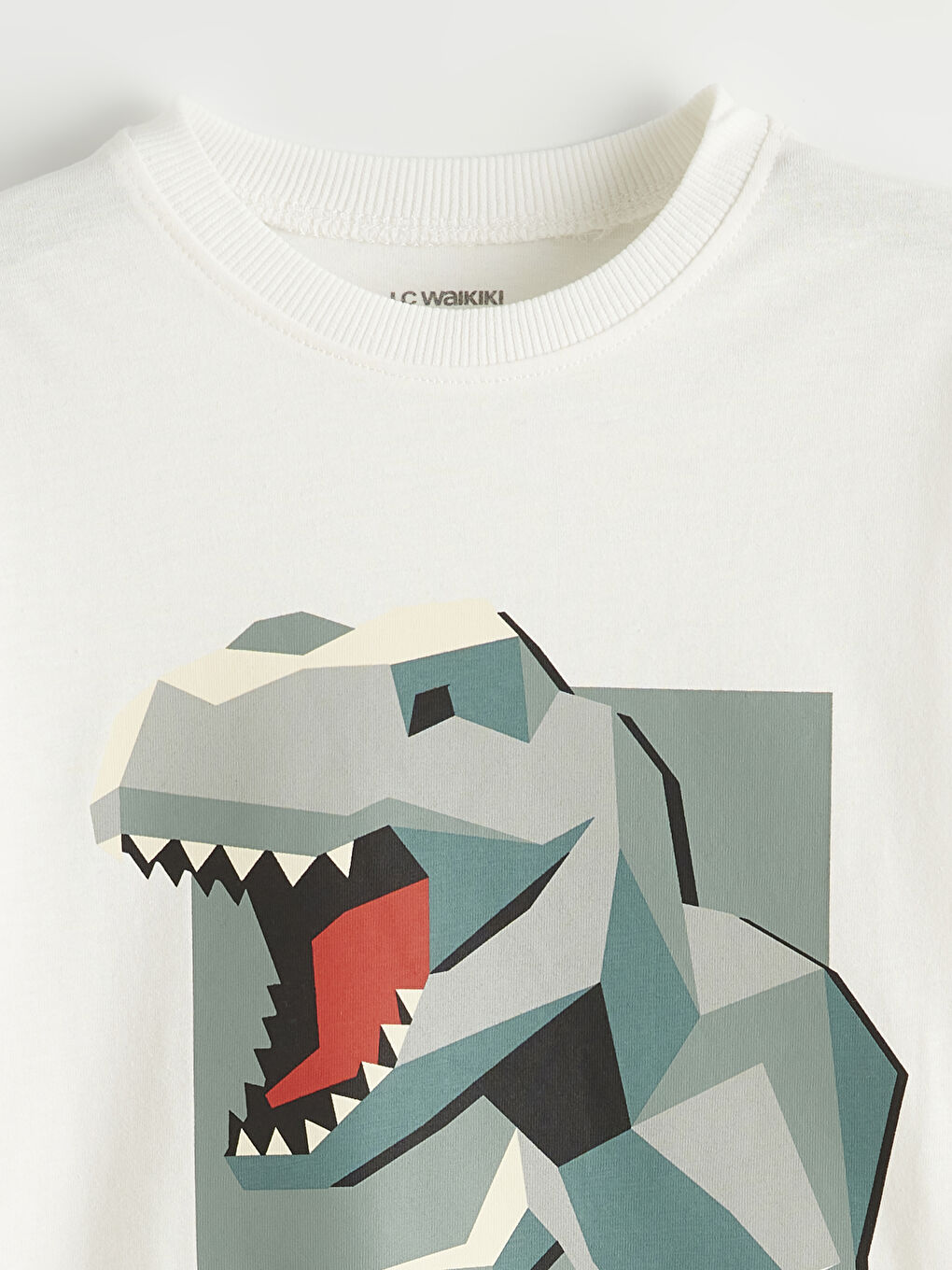 Ekru Bisiklet Yaka Baskılı Erkek Çocuk Tişört-2