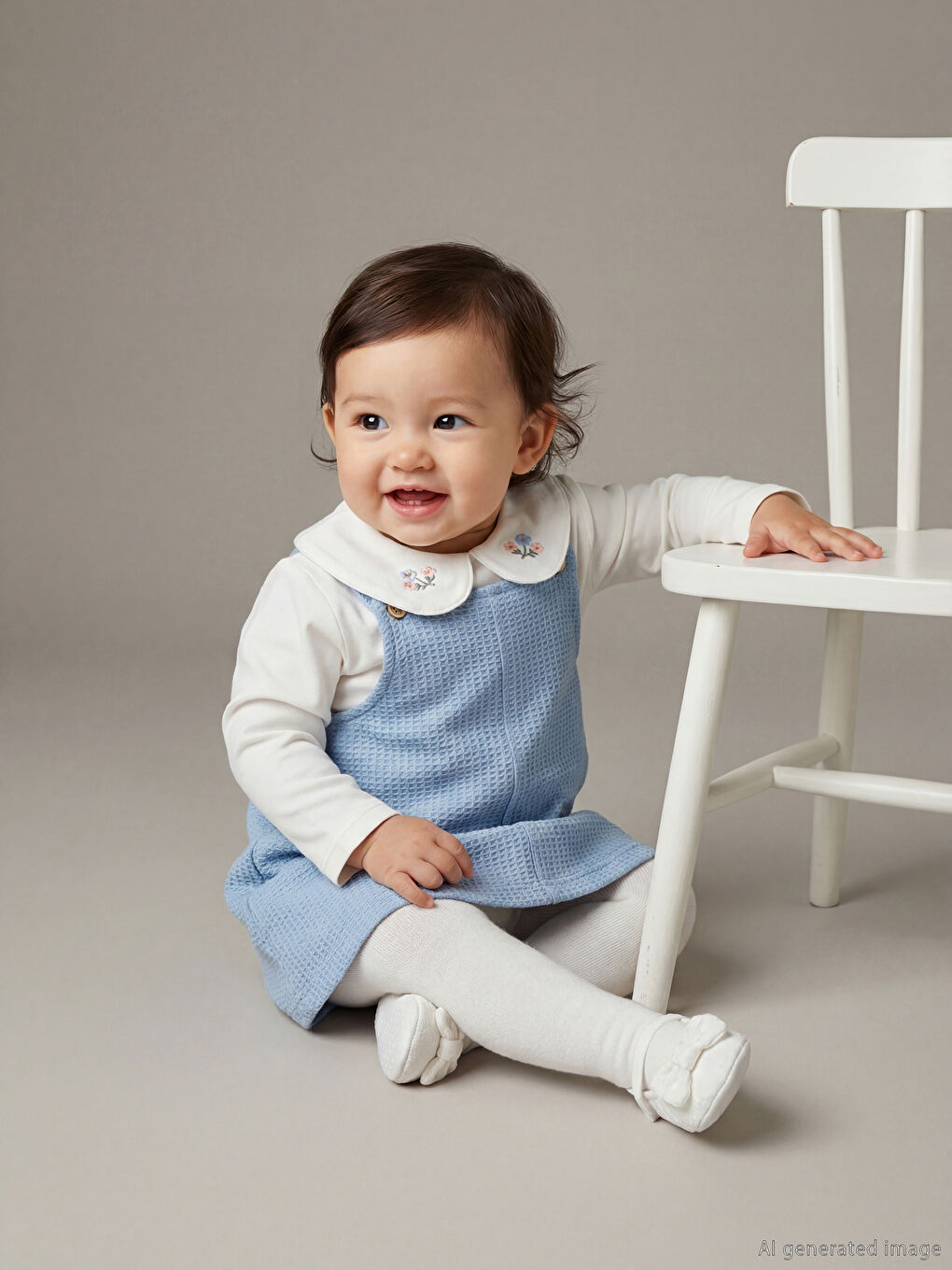 Embroidered Baby Girl's Salopette Dress and Blouse