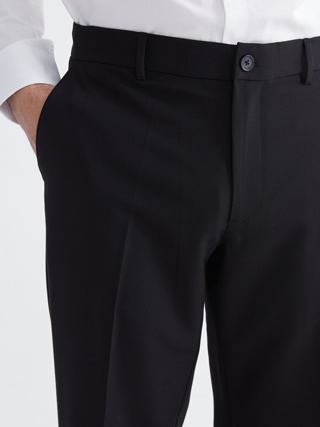 Siyah Standart Kalıp Erkek Kumaş Pantolon-2