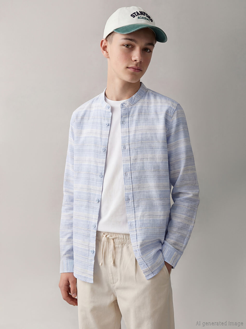 Chemise Rayée à Col Mao pour Garçons-1