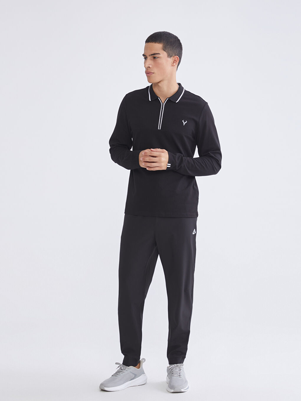 Siyah Polo Yaka Erkek Sweatshirt-1