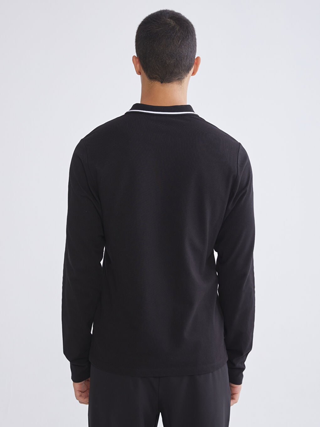 Siyah Polo Yaka Erkek Sweatshirt-3