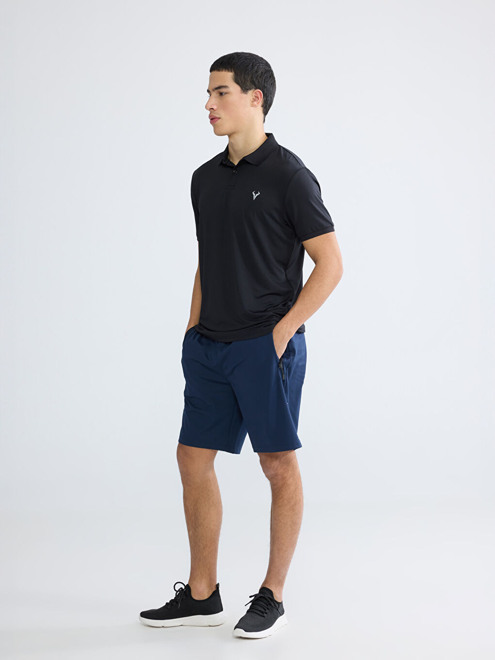 Siyah Polo Yaka Erkek Spor Tişört-1