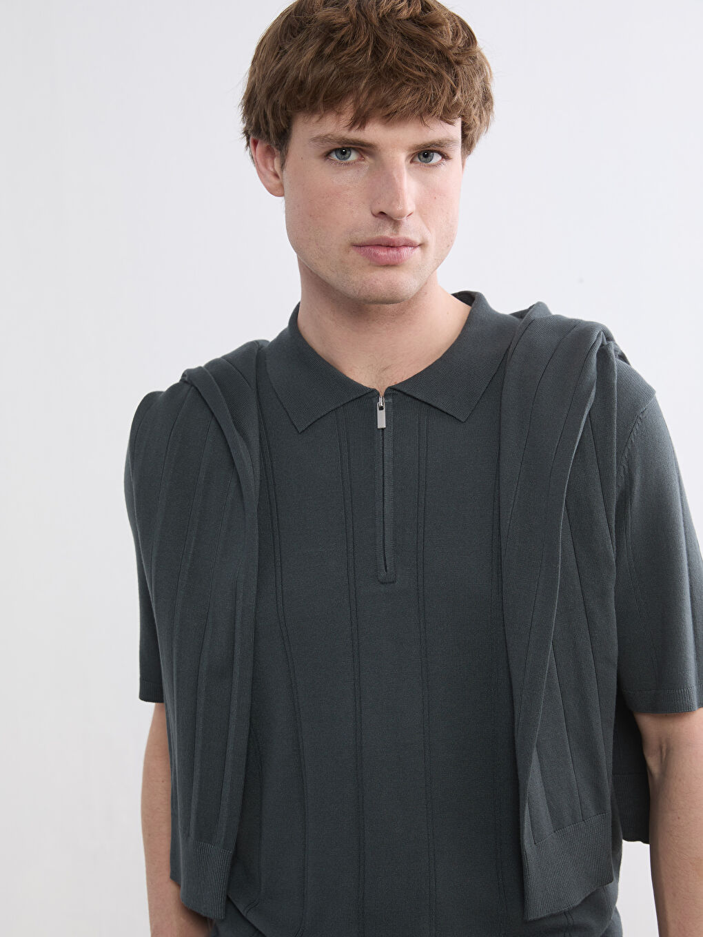 Men's Polo Collar Short Sleeve Knitted Sweater