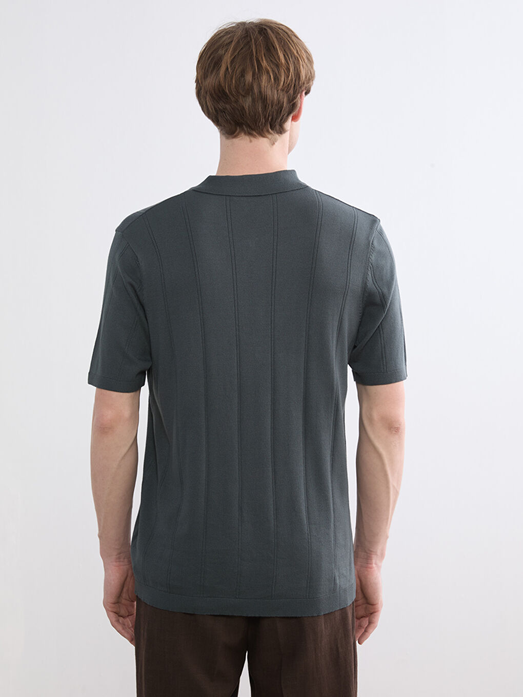 Men's Polo Collar Short Sleeve Knitted Sweater-3