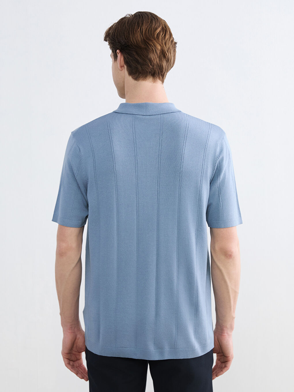 Мужской свитер с воротником поло и коротким рукавом-3