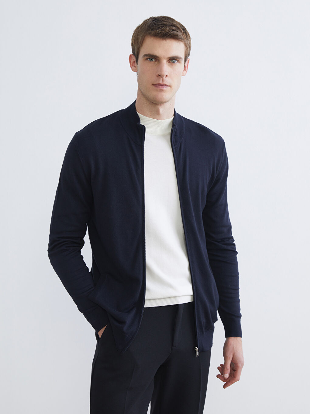 Regular Fit Funnel Neck Men's Knit Cardigan