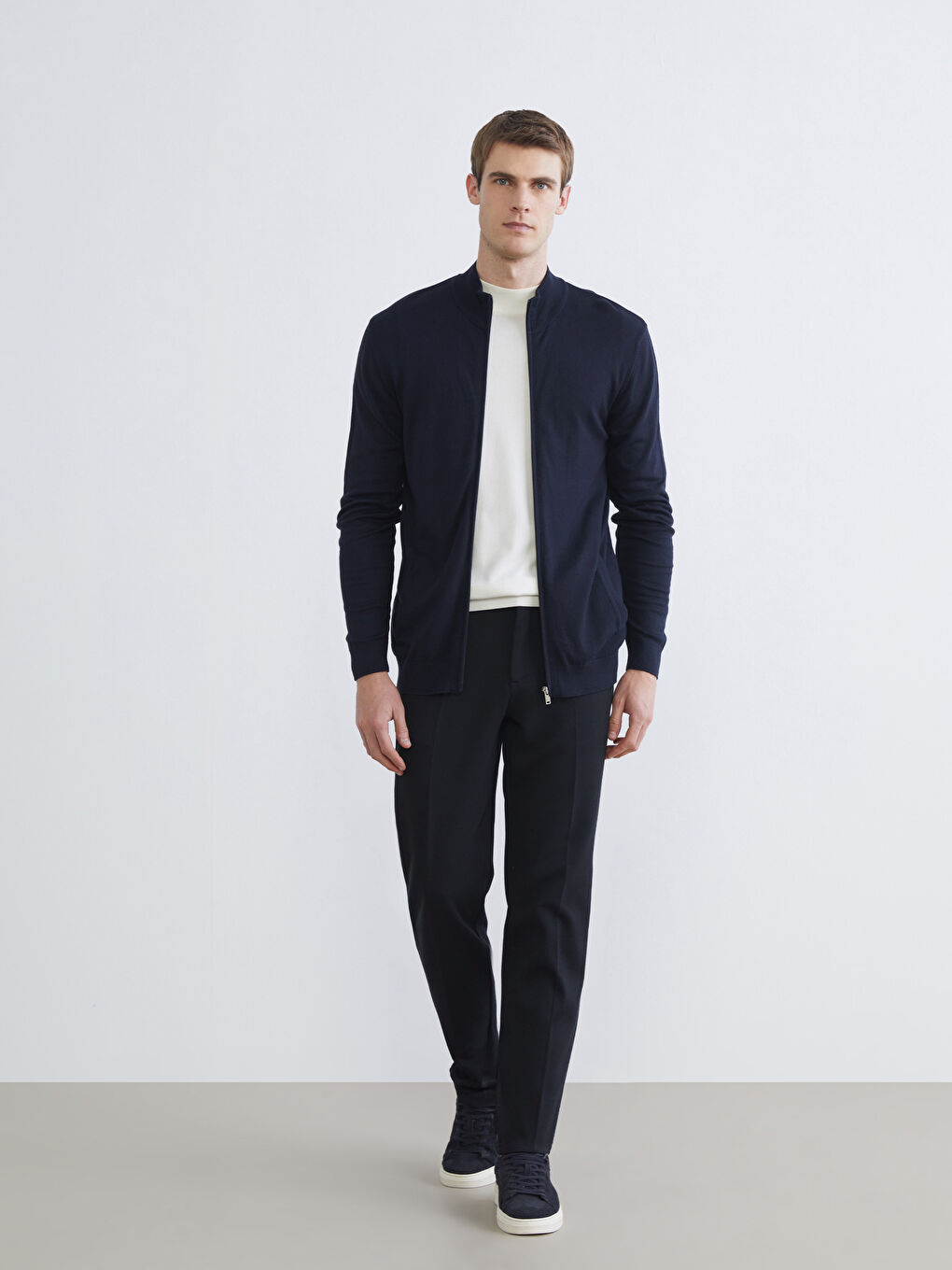 Regular Fit Funnel Neck Men's Knit Cardigan-1