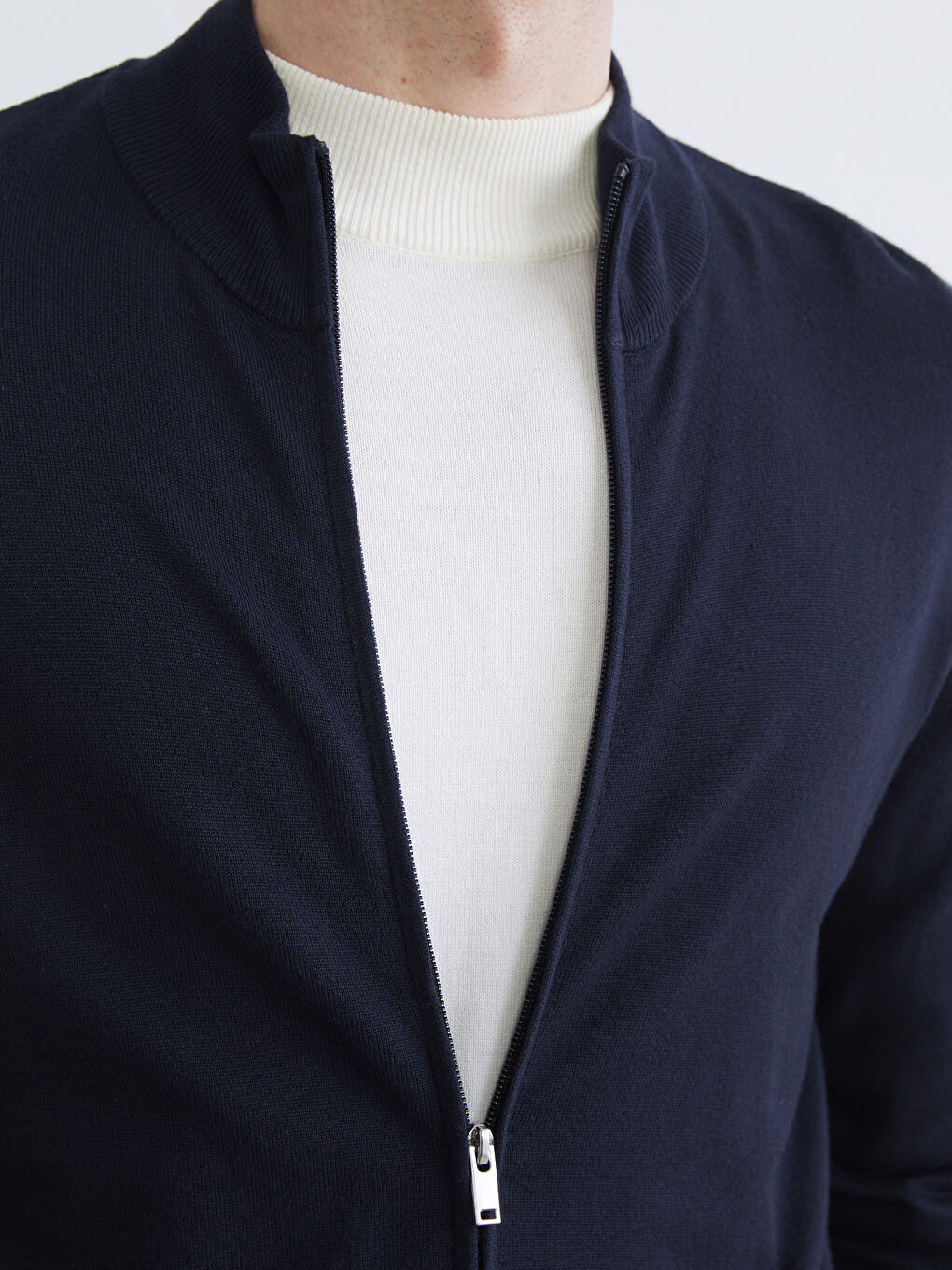 Regular Fit Funnel Neck Men's Knit Cardigan-2