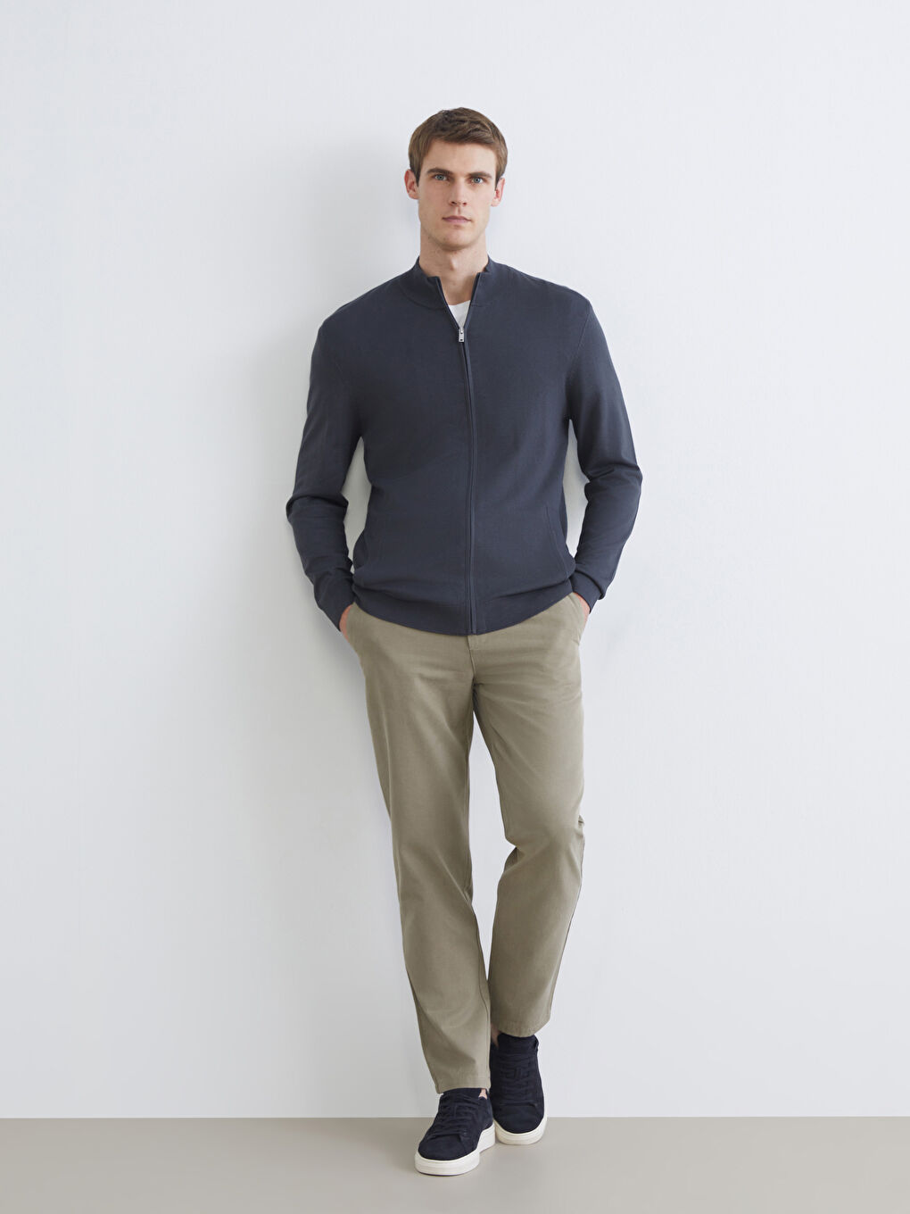 Regular Fit Funnel Neck Men's Knit Cardigan-1