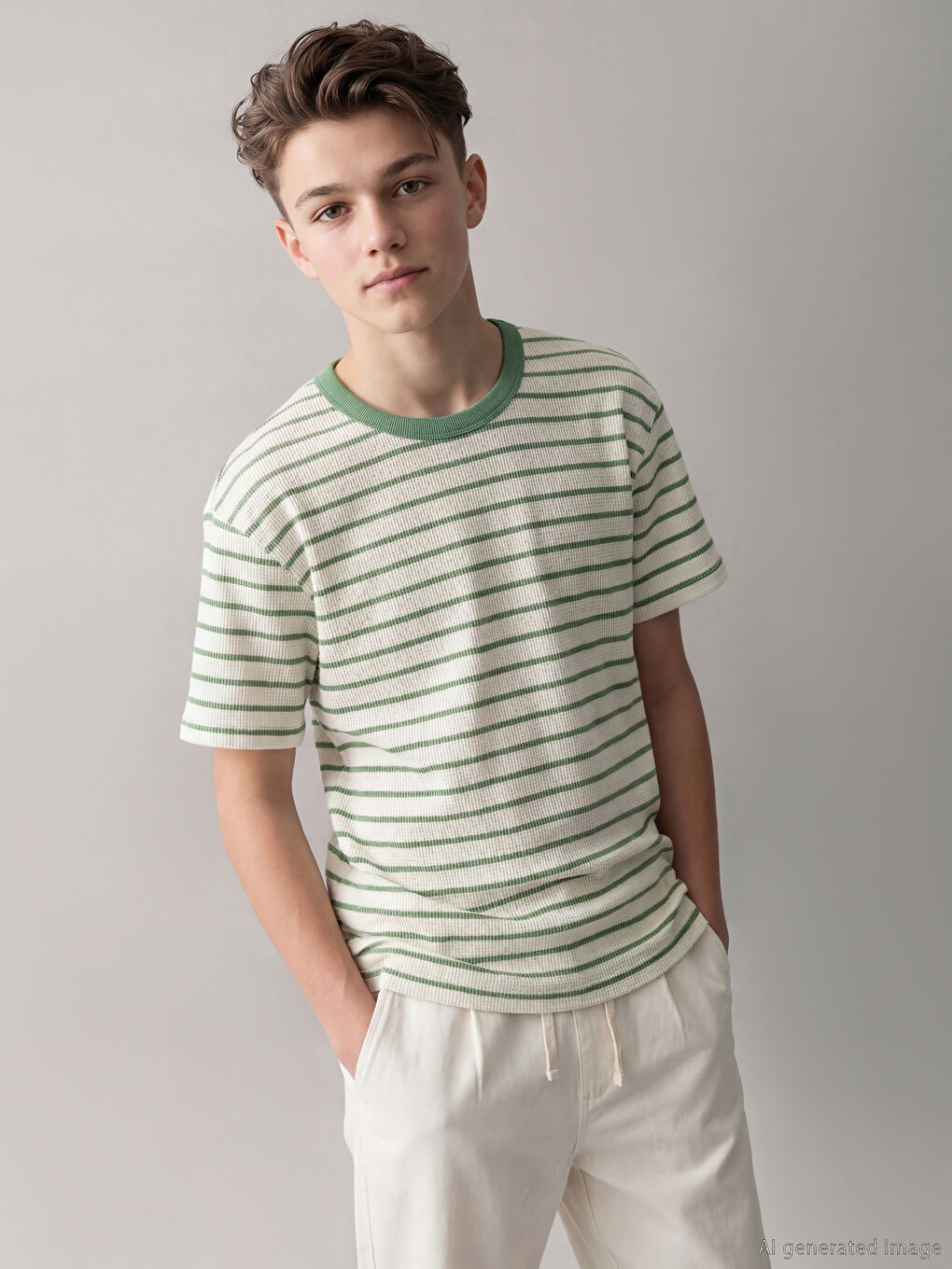 Yeşil Bisiklet Yaka Çizgili Erkek Çocuk Tişört