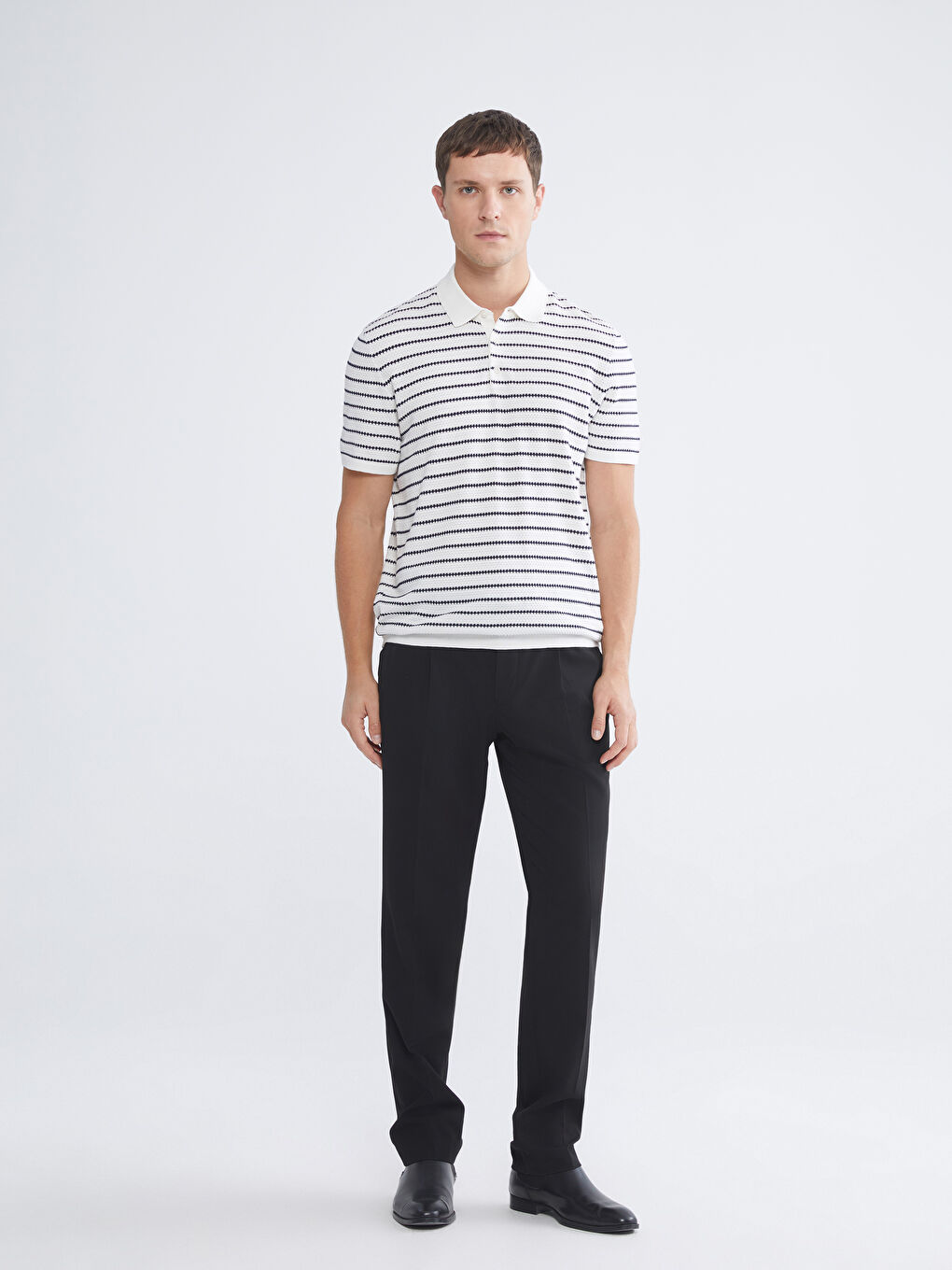 T-shirt en tricot à rayures à col polo pour homme-1