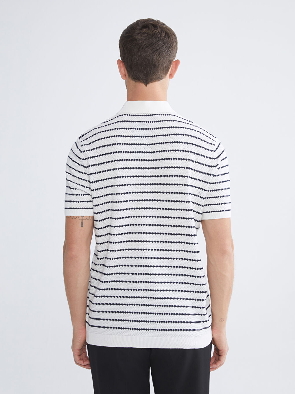 T-shirt en tricot à rayures à col polo pour homme-3