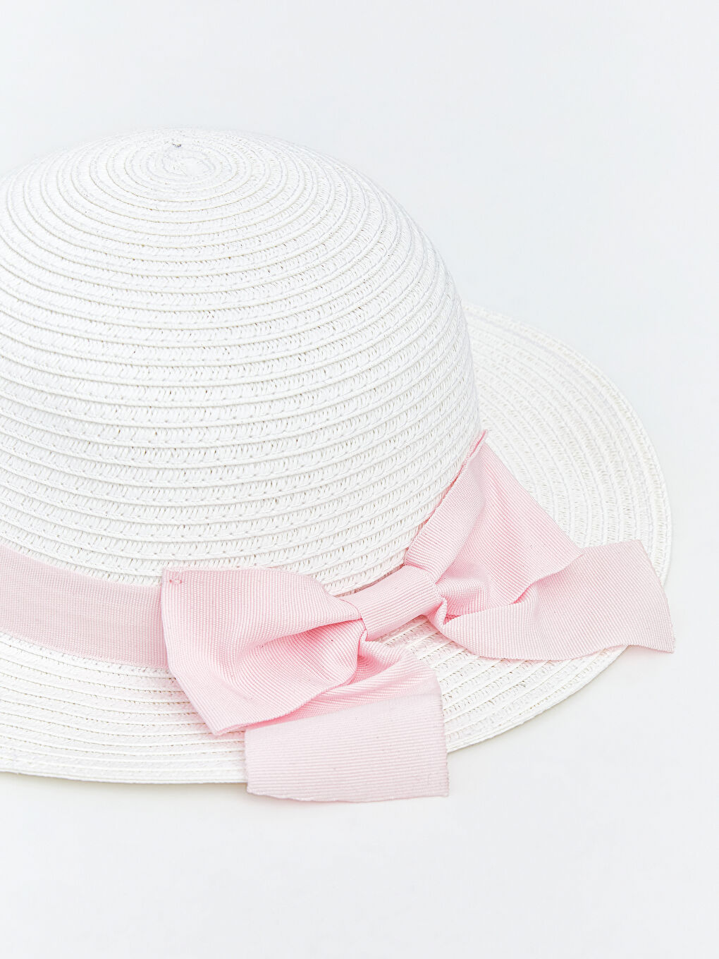 Beyaz Kız Bebek Hasır Şapka -1