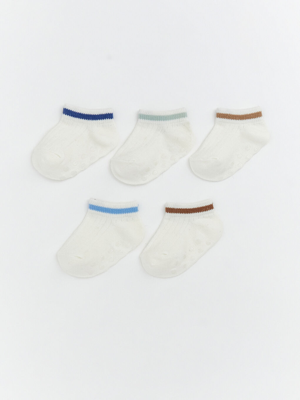 Ekru Erkek Bebek Çizgili Patik Çorap 5'li