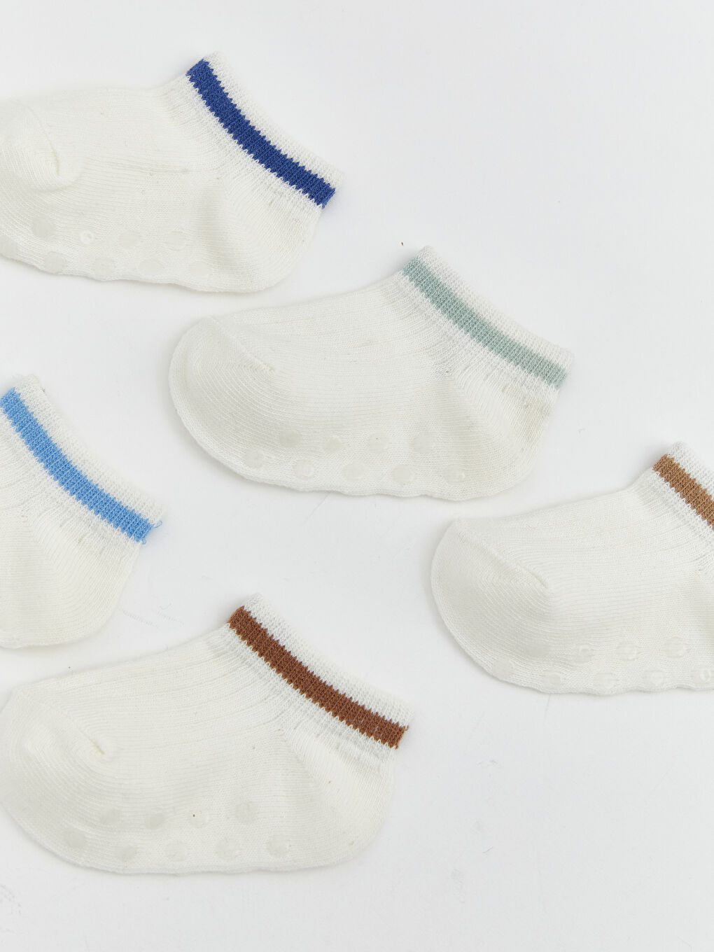 Ekru Erkek Bebek Çizgili Patik Çorap 5'li-2