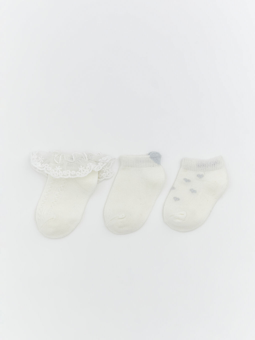 Ekru Kız Bebek Patik Çorap 3'lü