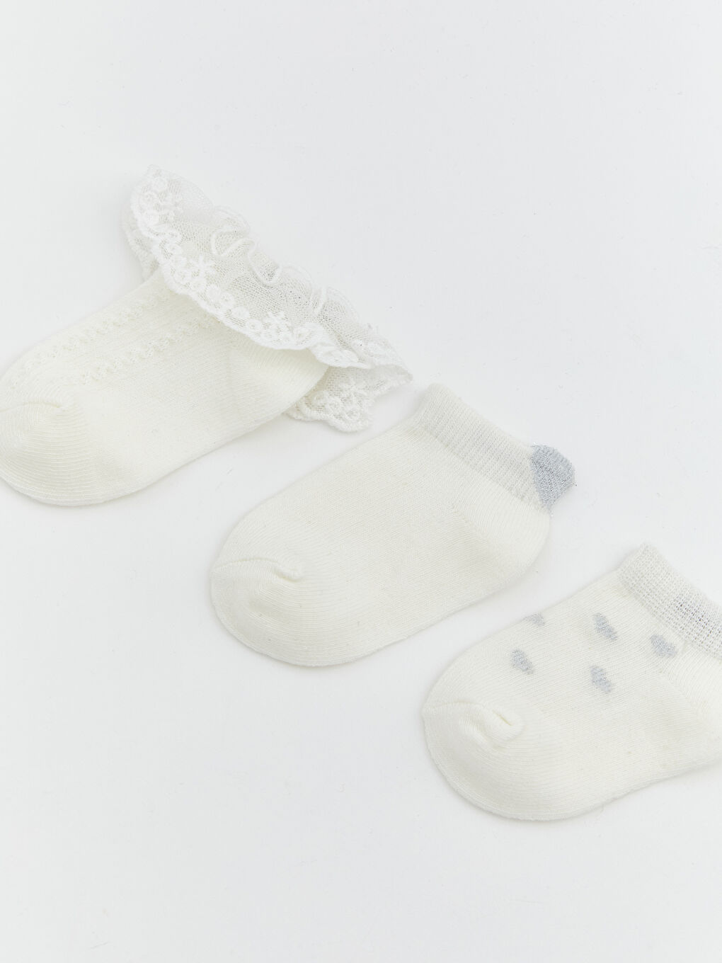 Ekru Kız Bebek Patik Çorap 3'lü-2