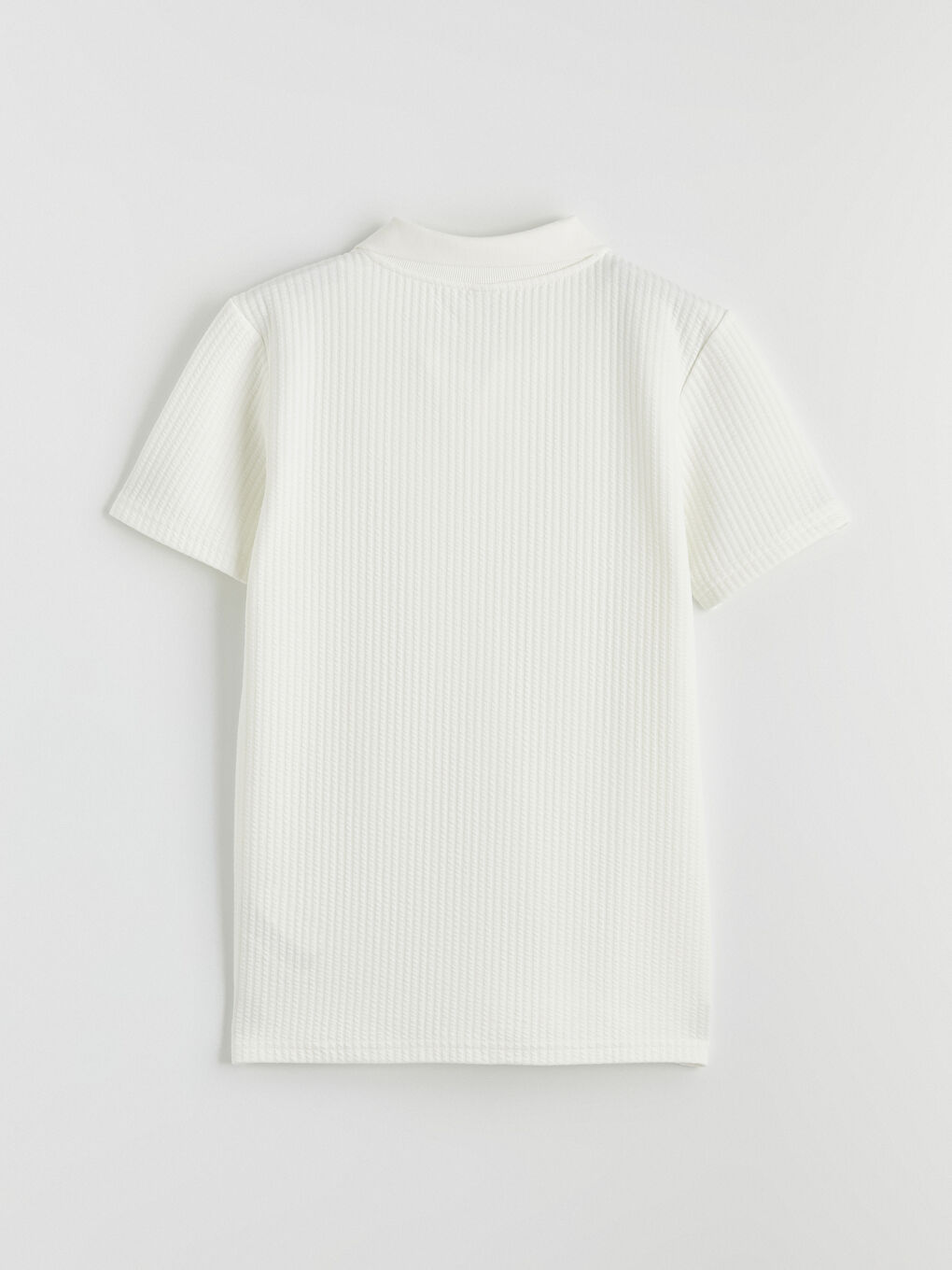 Ekru Polo Yaka Dokulu Erkek Çocuk Tişört-2