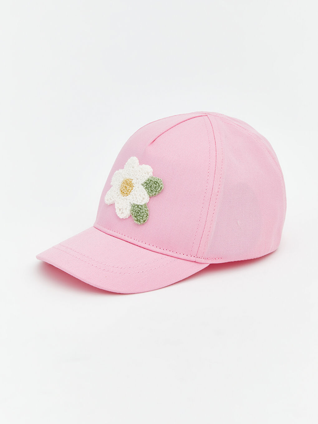 Pembe Çiçek Nakışlı Kız Bebek Kep Şapka -1