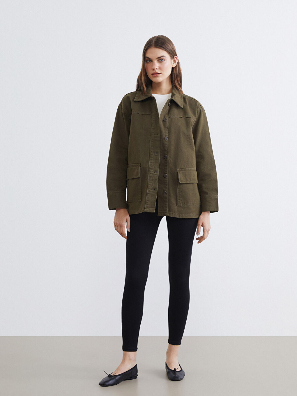 Haki Gömlek Yaka Kadın Ceket-1