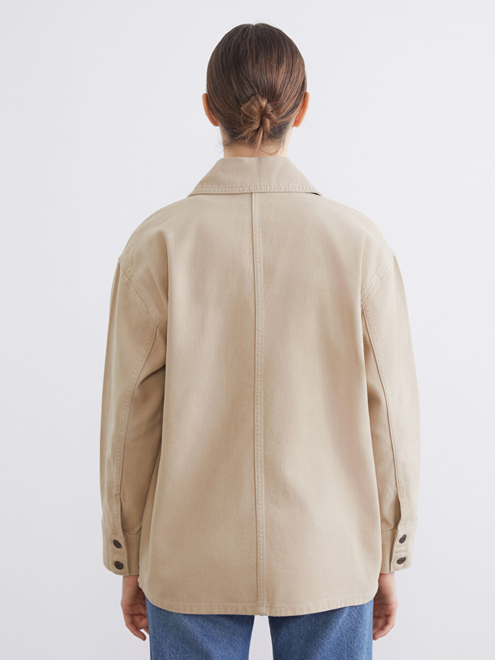 Bej Gömlek Yaka Kadın Ceket-3