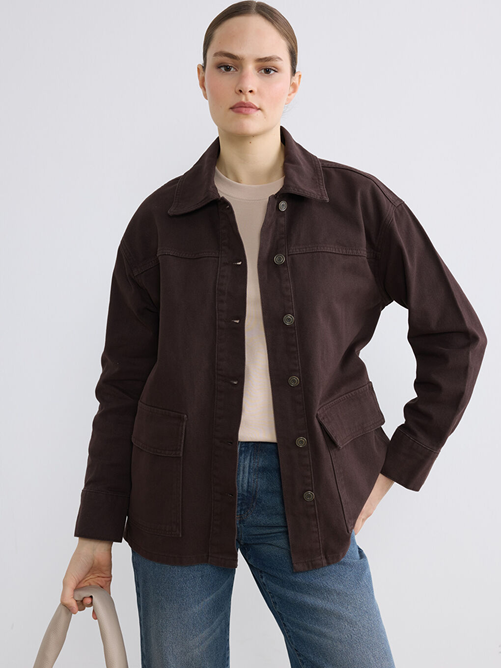 Antrasit Gömlek Yaka Kadın Ceket